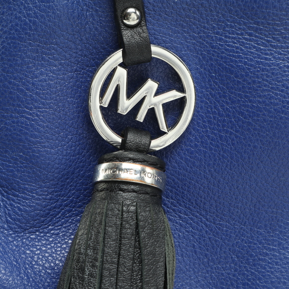 Michael Kors Knox Tassel Leather Purse X-Body Bag Satchel 11x9x5 Blue/Black - Picture 11 of 13